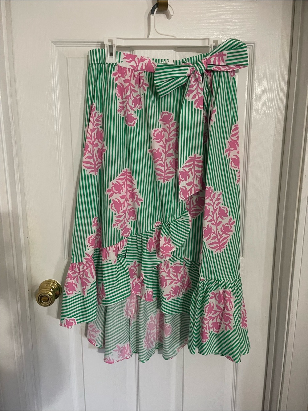J crew Green and Pink Floral Stripe Midi Skirt